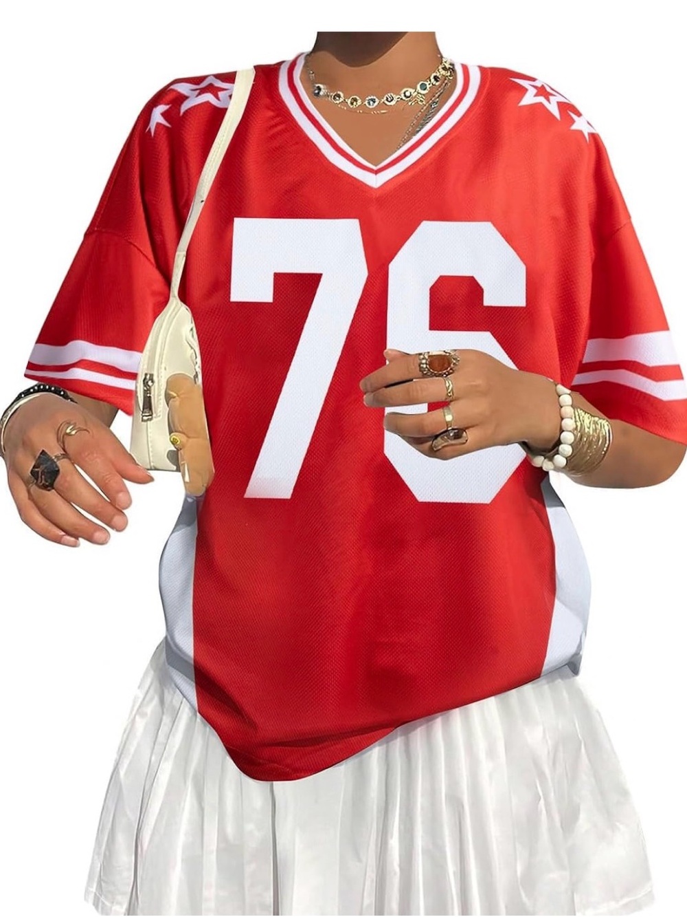 Red Varsity Football Jersey Shirt with White Number 76 NWT - Picture 1 of 5